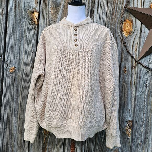 Henley Sweater Cabela's Size XL Tan Knit 1/4 Button Men's Pullover Fisherman - Picture 1 of 8